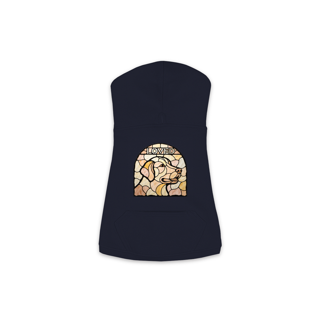 Golden Retriever Loved stained glass dog hoodie in Navy, sizes XS-M