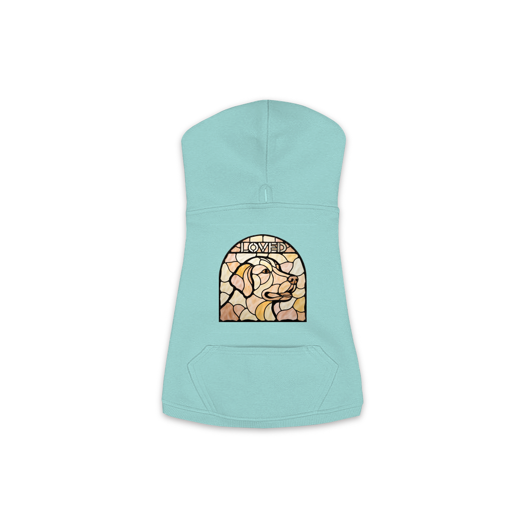 Golden Retriever Loved stained glass dog hoodie in Saltwater, sizes XS-M