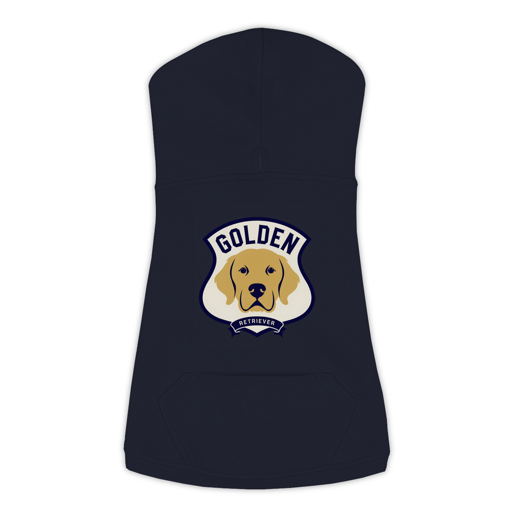 Golden Retriever Varsity Patch Hoodie in Navy, back detail