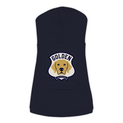Golden Retriever Varsity Patch Hoodie in Navy, back detail