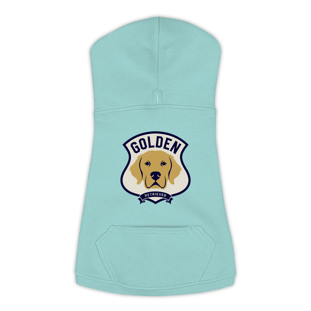 Golden Retriever Varsity Patch Hoodie in Saltwater, back detail