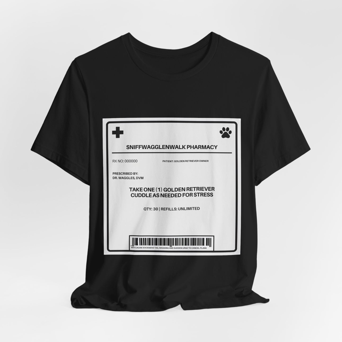Golden Retriever Prescription Label t-shirt back view - SniffWaggleNWalk