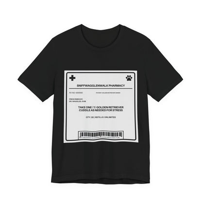 Golden Retriever Prescription Label t-shirt print close-up - SniffWaggleNWalk