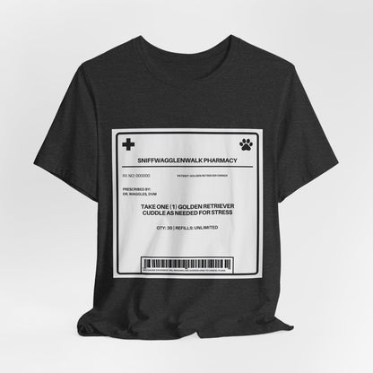 Golden Retriever Prescription Label t-shirt full design view - SniffWaggleNWalk