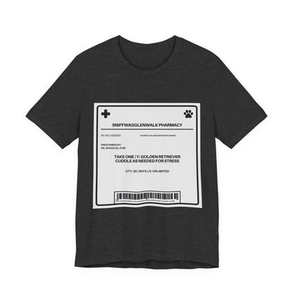 Golden Retriever Prescription Label t-shirt lifestyle photo - SniffWaggleNWalk