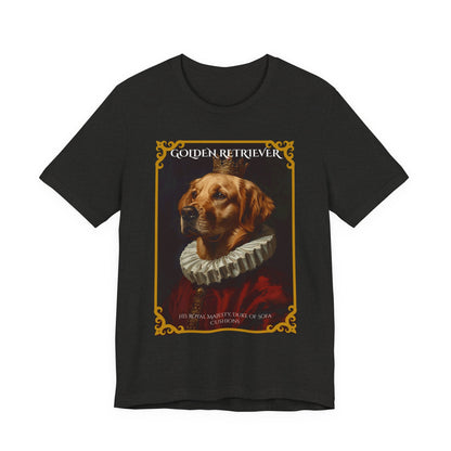 Model wearing the Golden Retriever Renaissance portrait tee, front pose