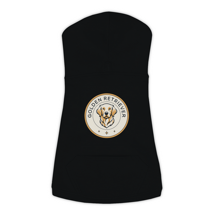 Golden Retriever dog hoodie in Black — vintage roundel badge print on cosy fleece pullover