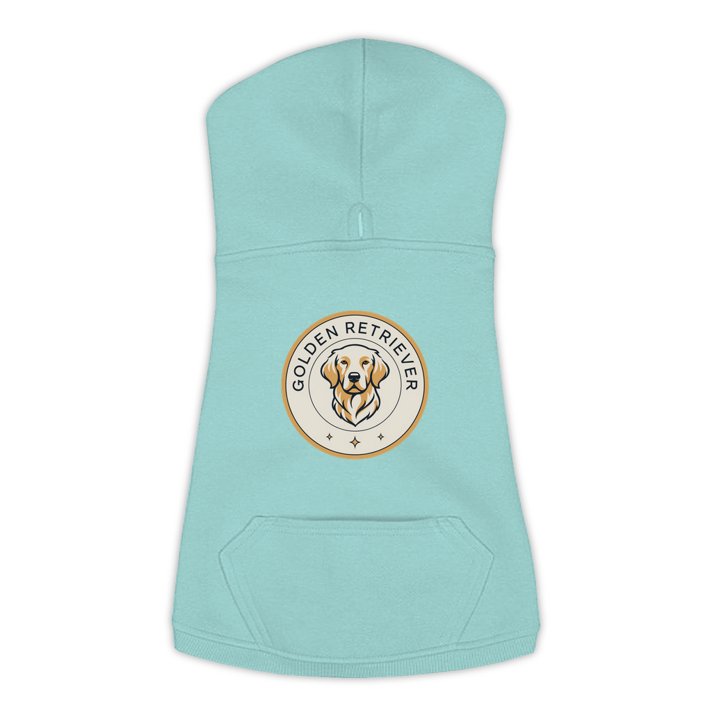 Golden Retriever dog hoodie in Saltwater — vintage roundel badge print on cosy fleece pullover