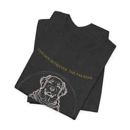 Golden Retriever The Paladin T-Shirt worn by model outdoors