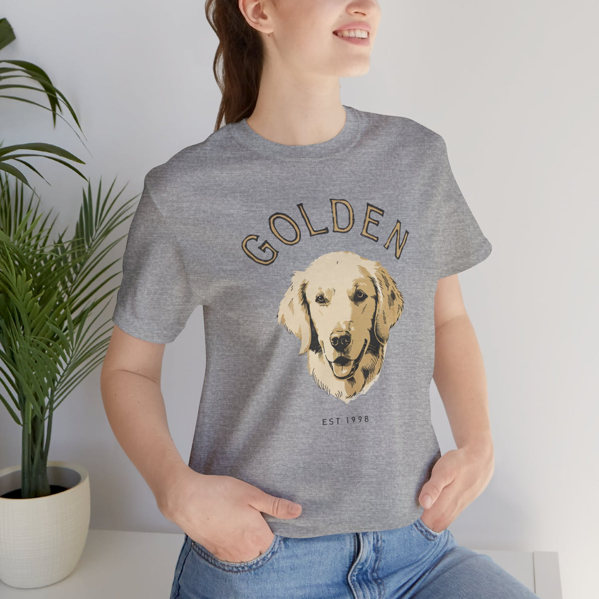 Golden Retriever vintage t-shirt in athletic heather, front view