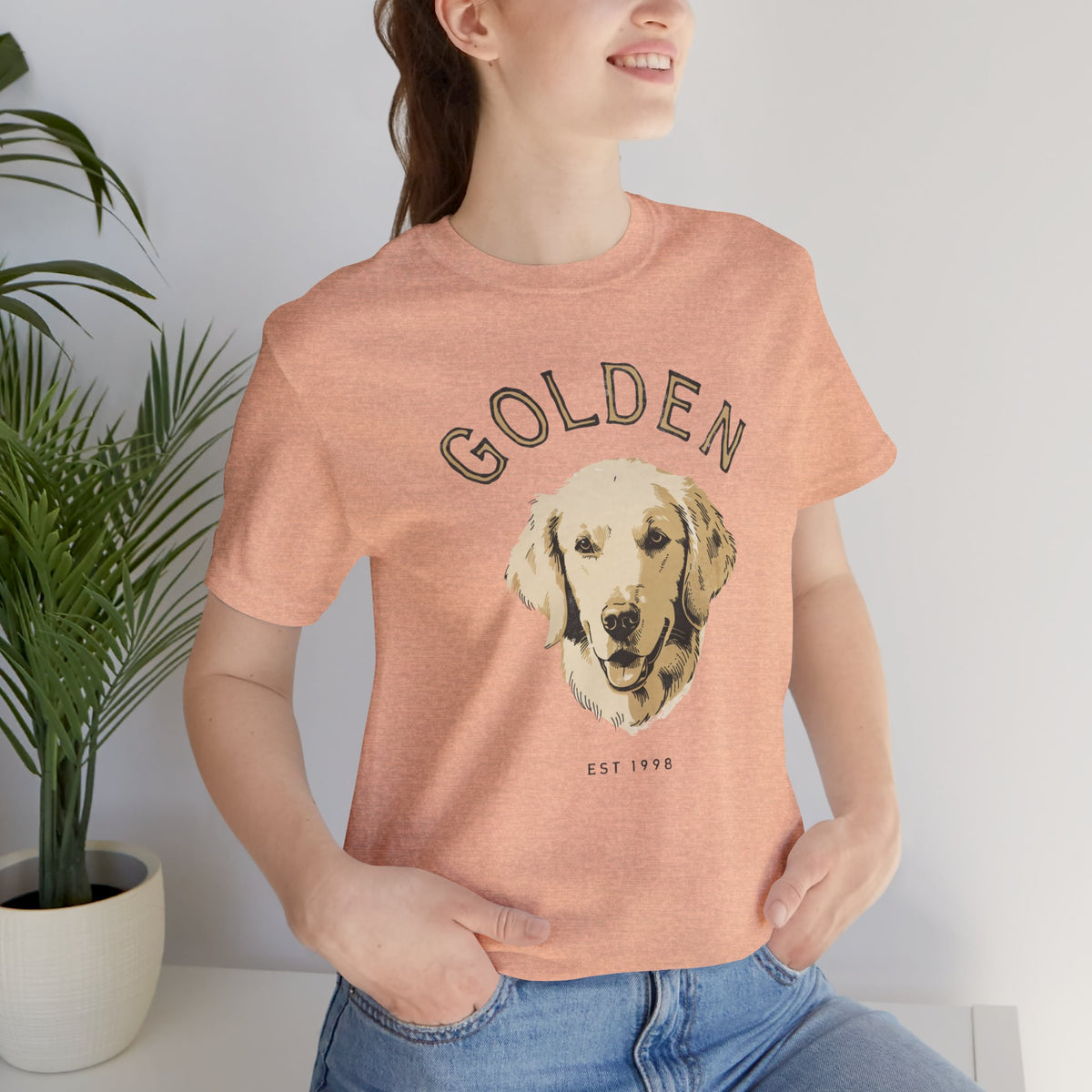 Golden Retriever vintage t-shirt in heather peach, front view