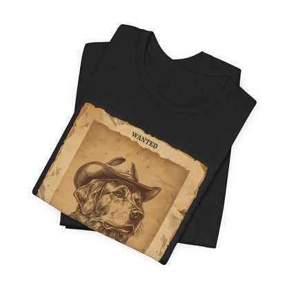 Golden Retriever Wanted Outlaw t-shirt close-up dark grey heather