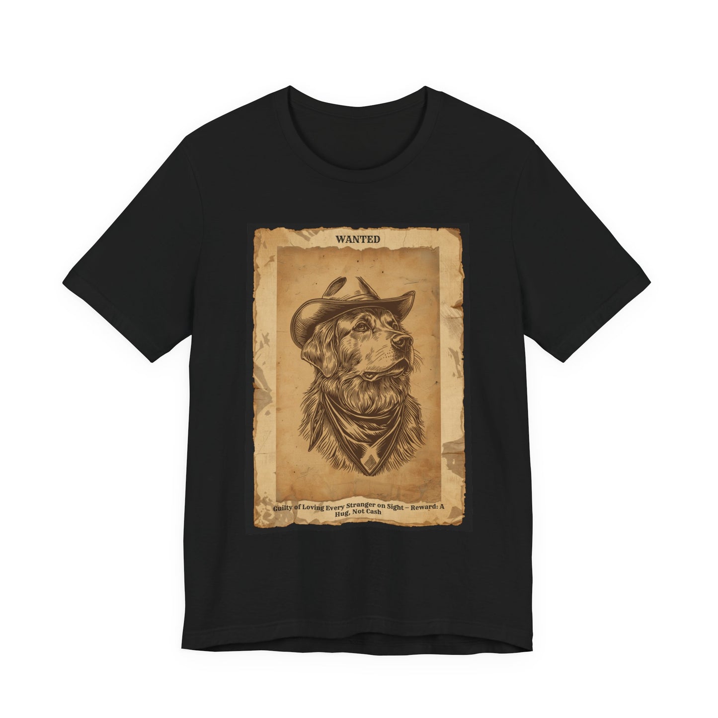 Golden Retriever Wanted Outlaw t-shirt flat lay black