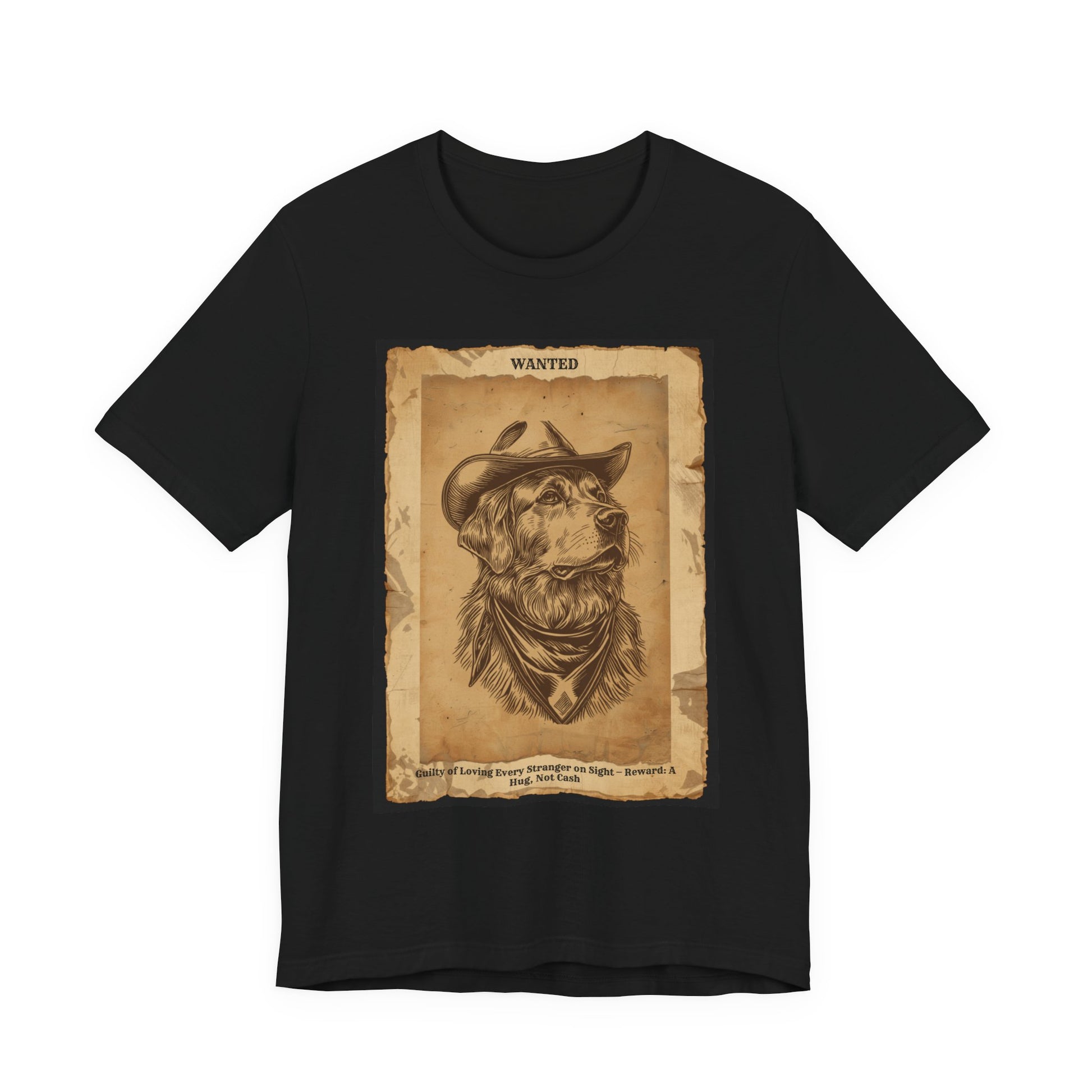 Golden Retriever Wanted Outlaw t-shirt flat lay black