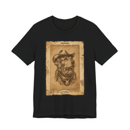 Golden Retriever Wanted Outlaw t-shirt flat lay black