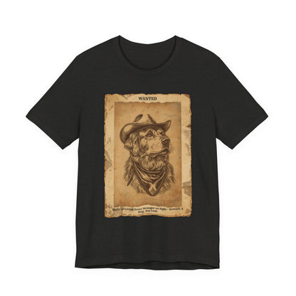 Golden Retriever Wanted Outlaw t-shirt front view black heather