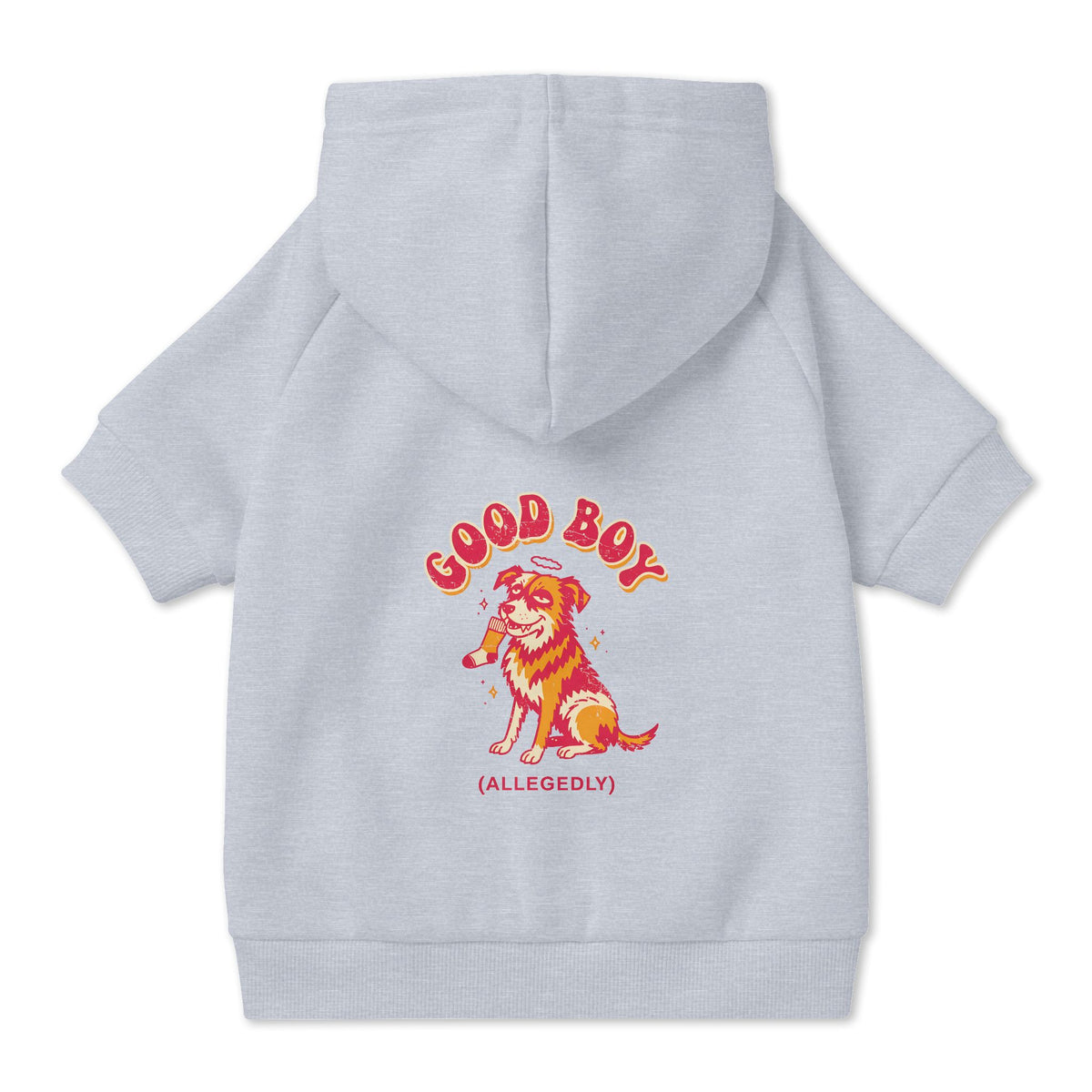 Good Boy (Allegedly) Dog Hoodie in Grey, back view — SniffWaggleNWalk™