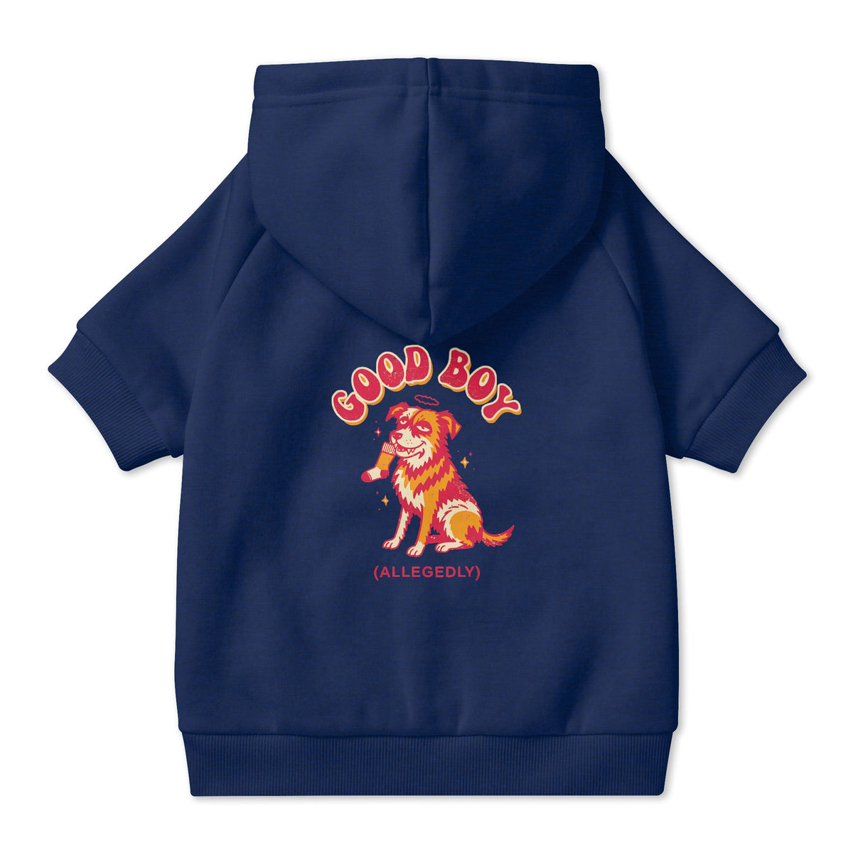 Good Boy (Allegedly) Dog Hoodie in Navy, back view — SniffWaggleNWalk™