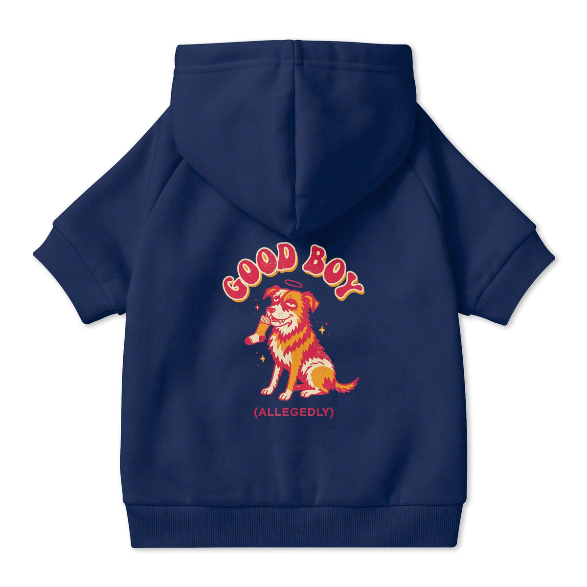 Good Boy (Allegedly) Dog Hoodie in Navy, back view — SniffWaggleNWalk™