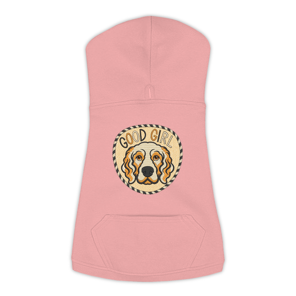 Good Girl funny dog hoodie in mauvelous pink, sizes L to 3XL