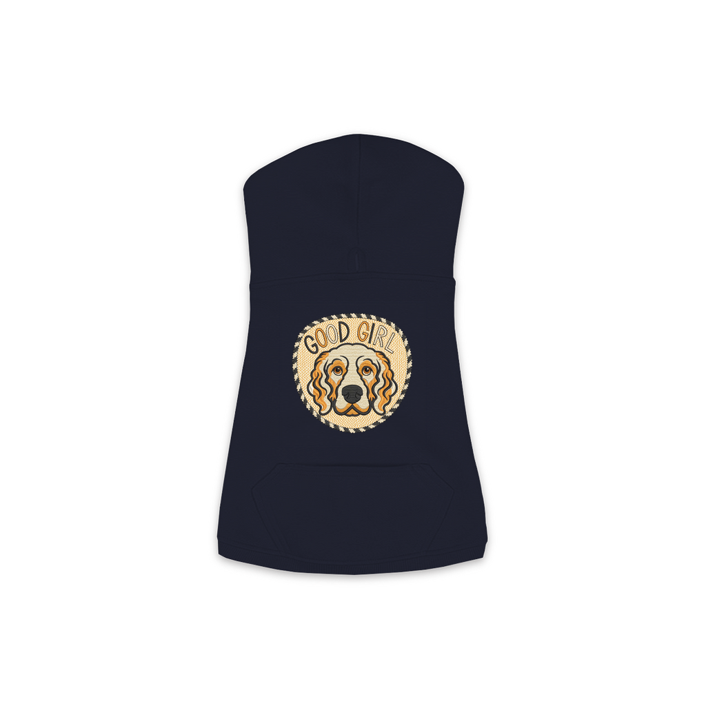 Good Girl dog hoodie in navy, sizes XS to M
