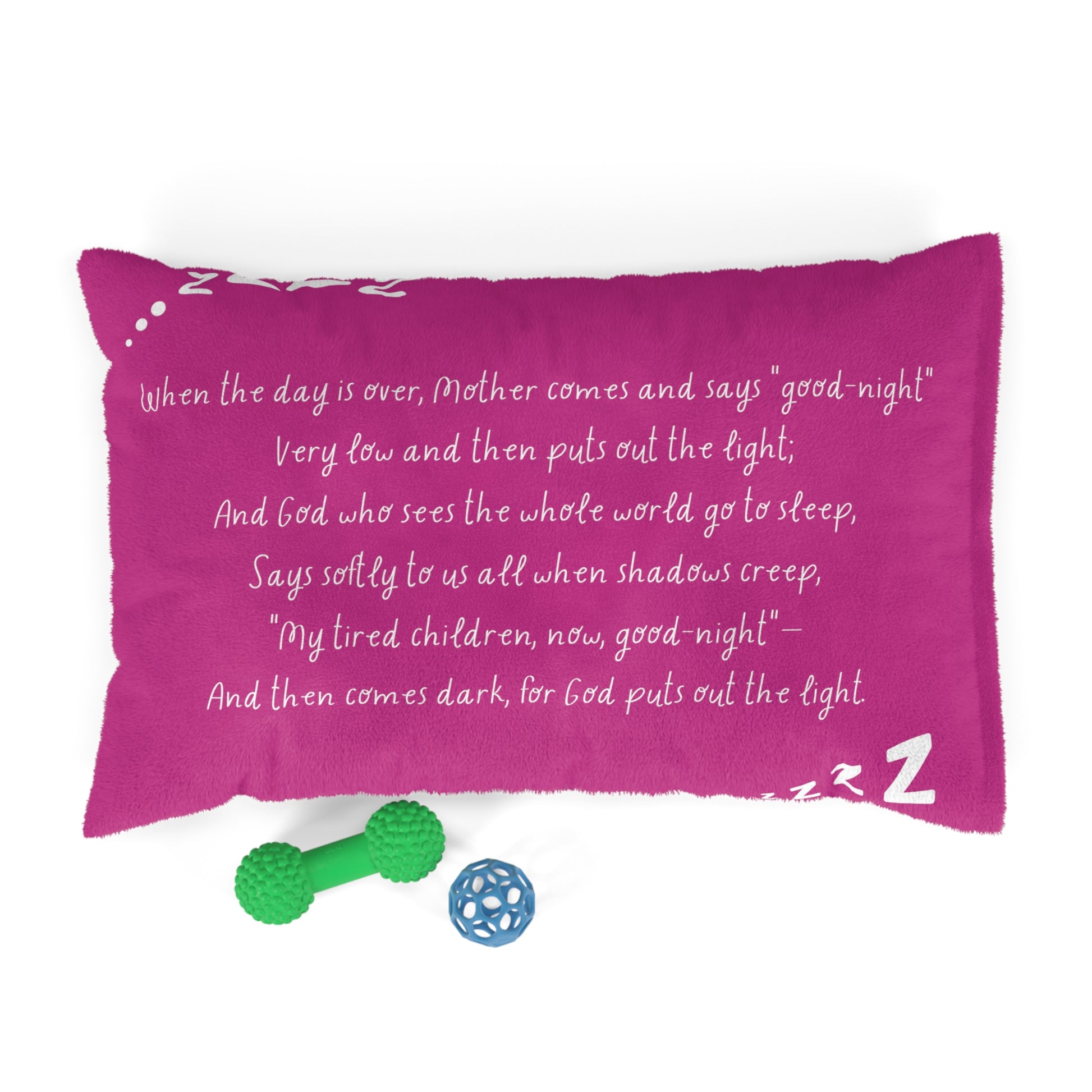 Goodnight Blessing Bedtime Poem Pet Bed — close-up of the printed poem
