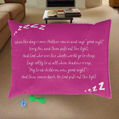 Goodnight Blessing Bedtime Poem Pet Bed for dogs and cats — front view with printed verse