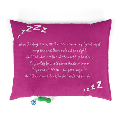 Goodnight Blessing Bedtime Poem Pet Bed shown with a dog resting on it