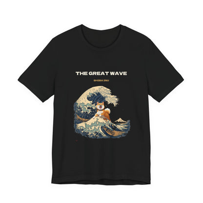 Great Wave Shiba Inu t-shirt flat lay