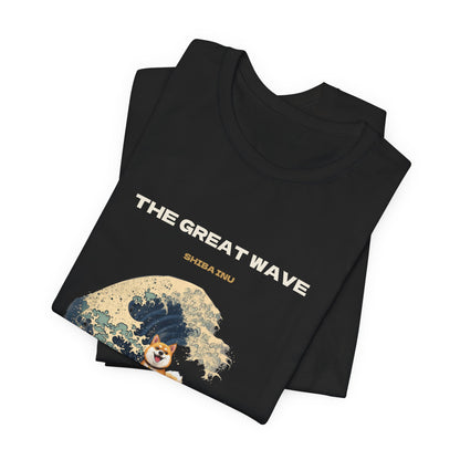 Great Wave Shiba Inu t-shirt worn by model back