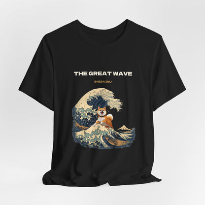 Great Wave Shiba Inu t-shirt fabric texture close-up