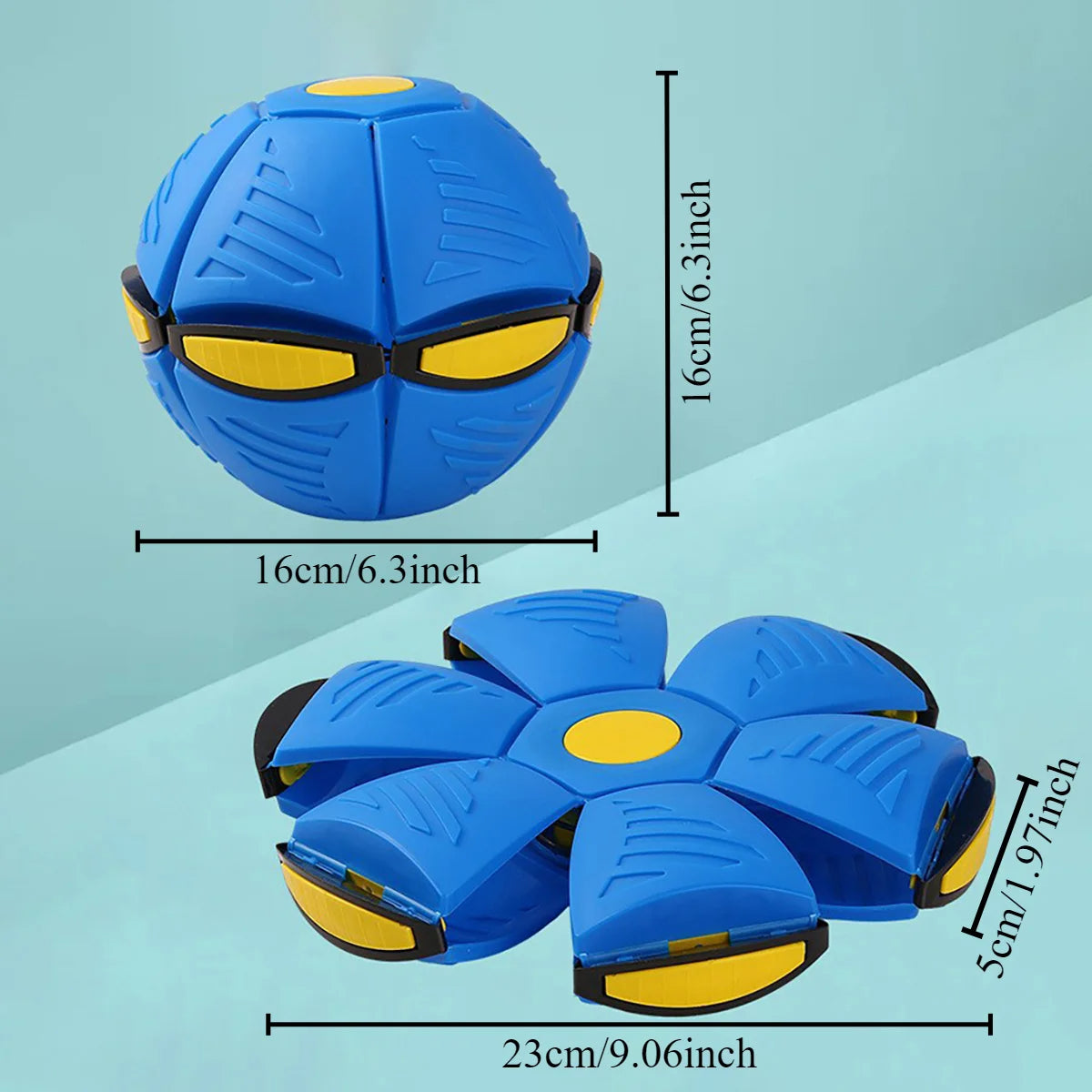 TransformaBall green version flat disc shape showing six spring panels and yellow centre