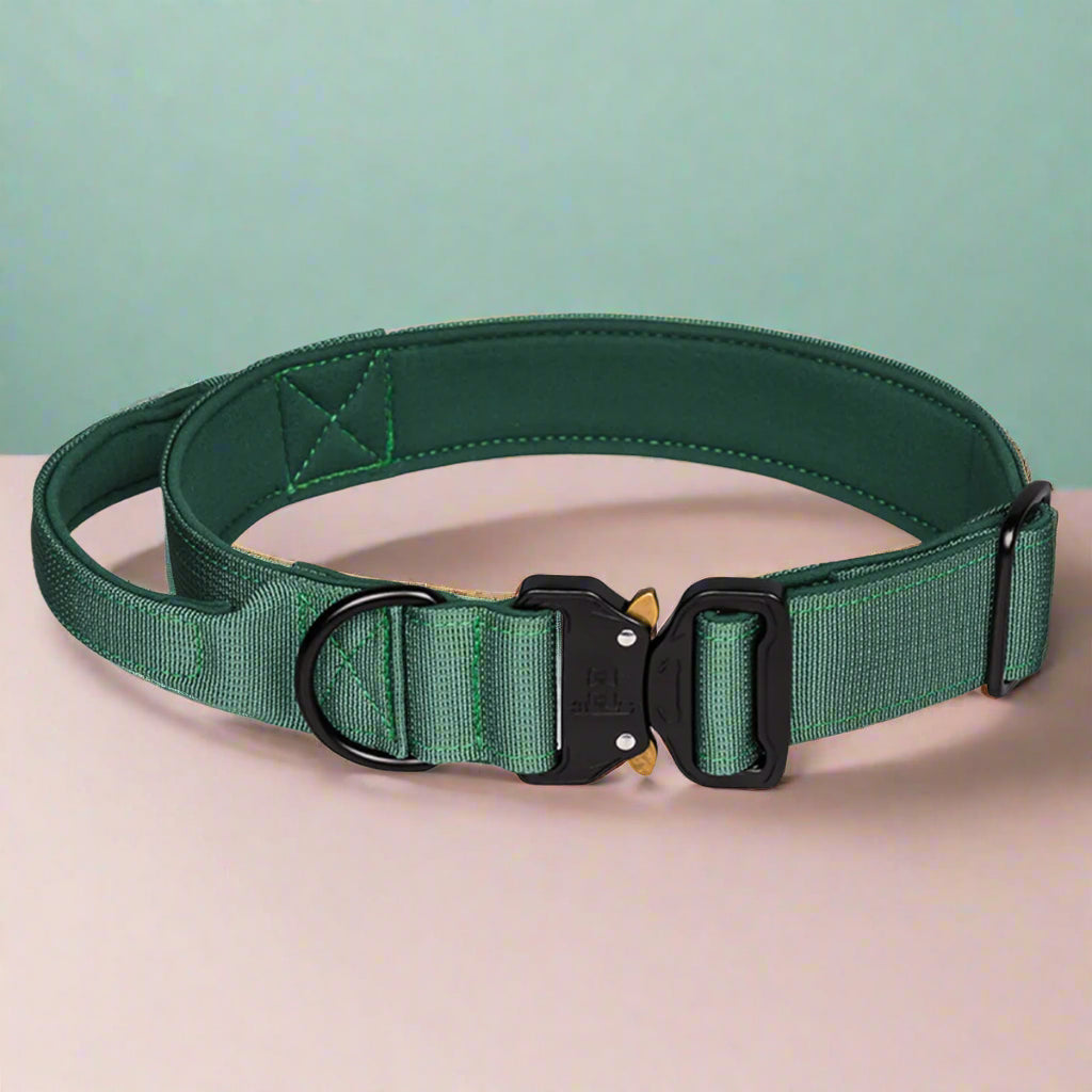 Dark green CobraCollar padded tactical dog collar — SniffWaggleNWalk CobraCollar