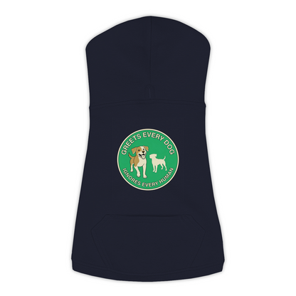 Greets Every Dog. Ignores Every Human. dog hoodie in Navy - back print, sizes L to 3XL
