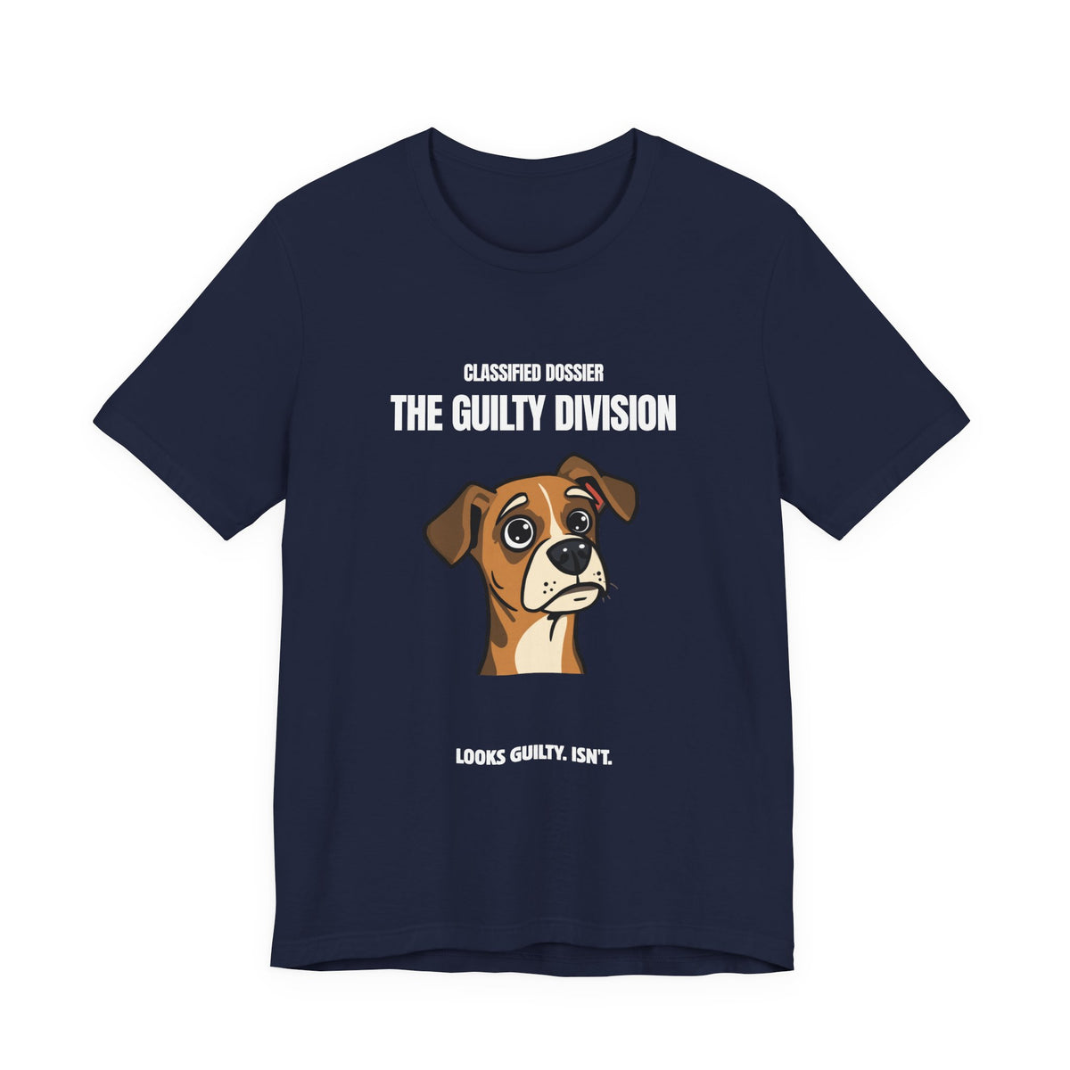 Guilty Division dog tee, black heather, close-up