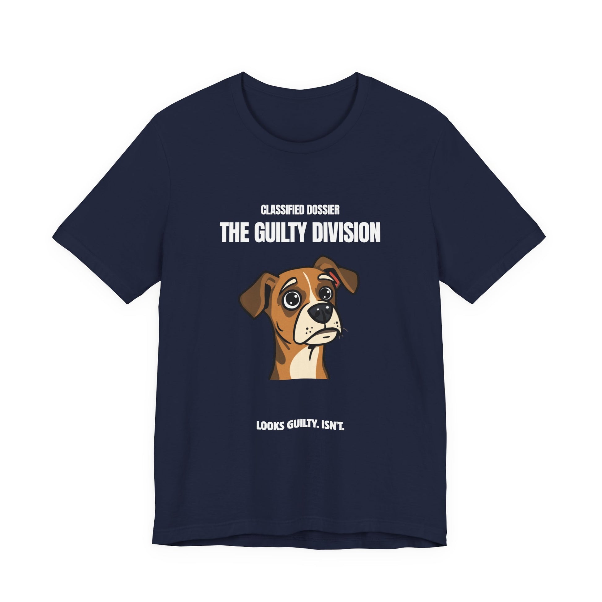 Guilty Division dog tee, black heather, close-up