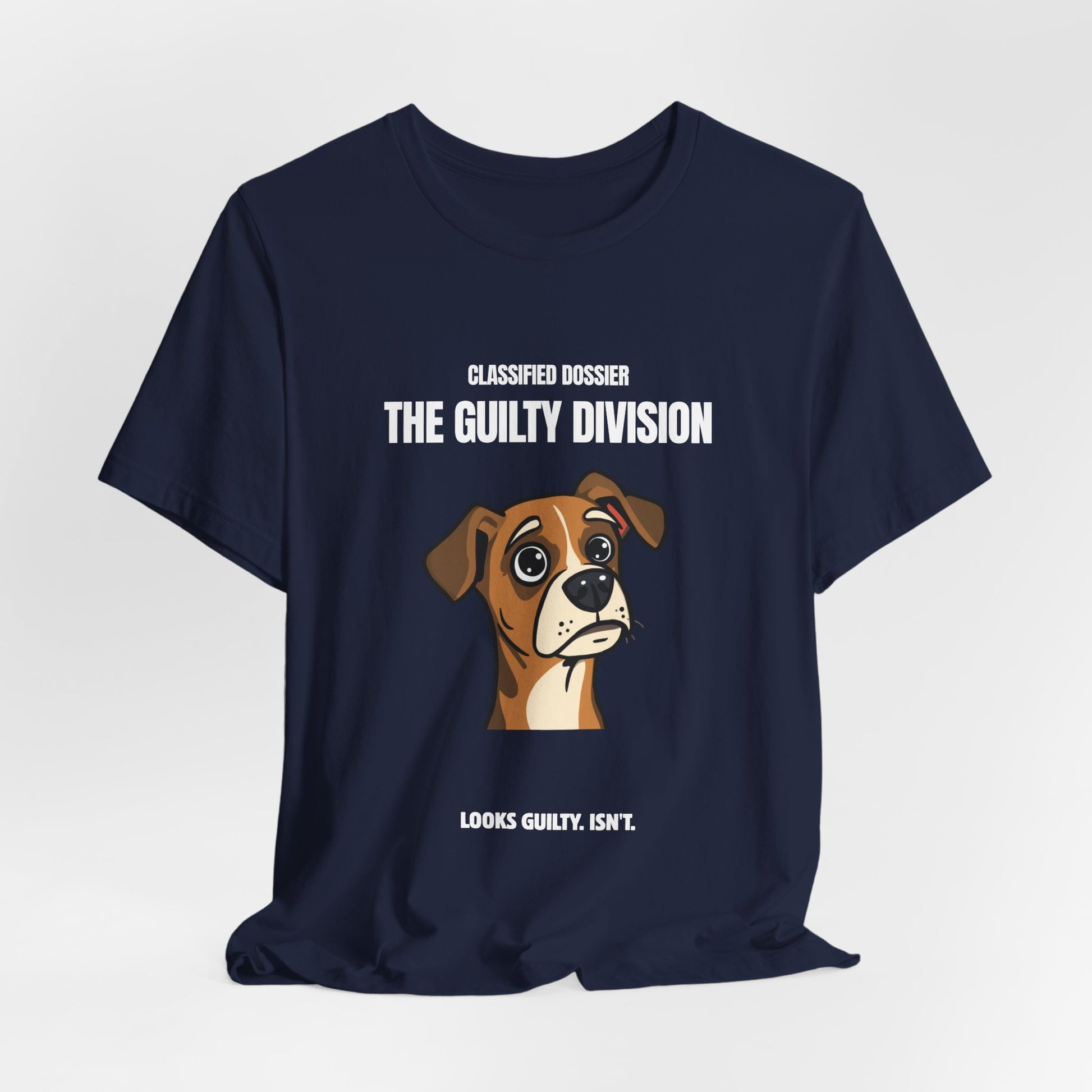 Guilty Division dog tee, black heather, flat lay