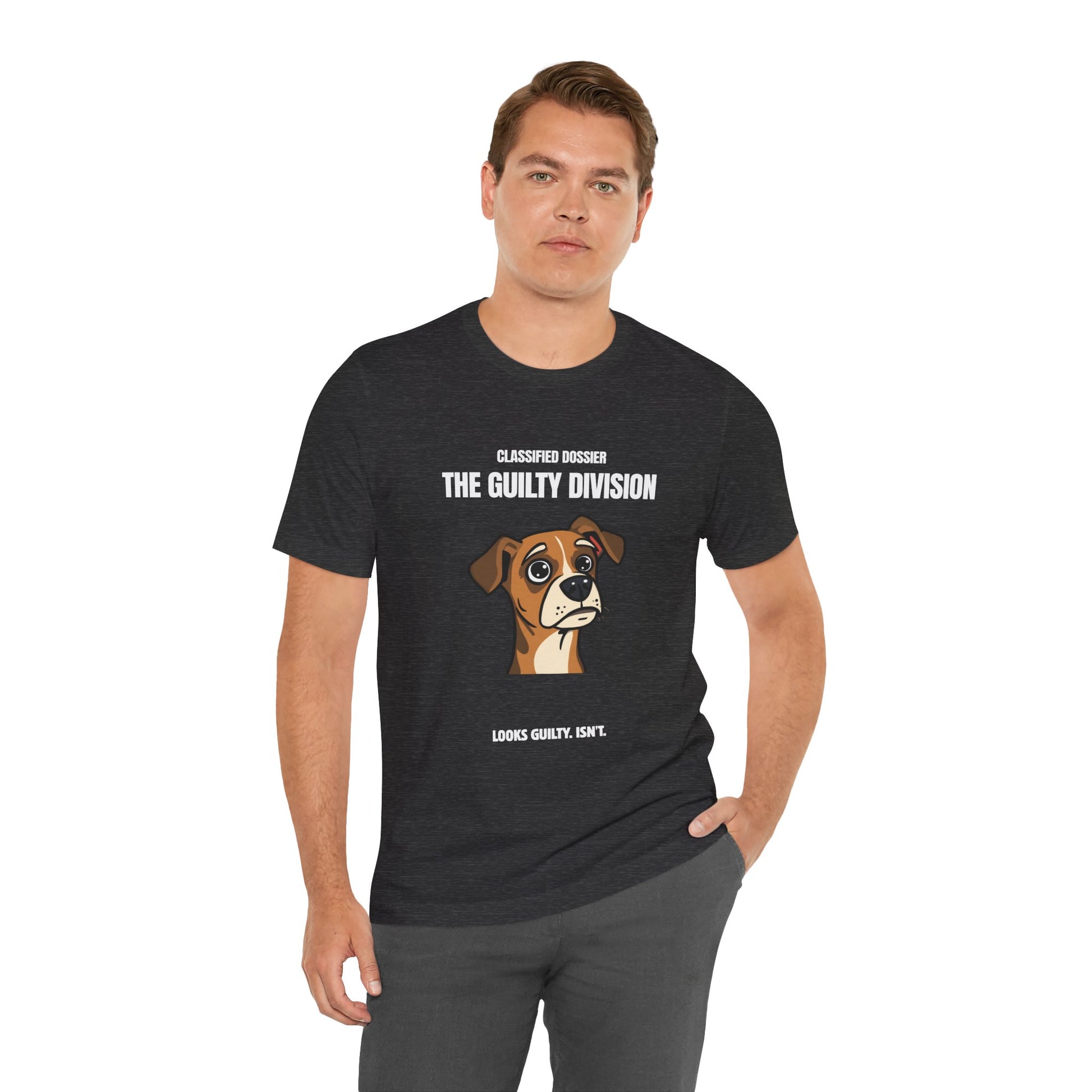 Guilty Division dog tee, navy, folded