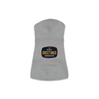 Head Of Greetings dog hoodie in granite heather grey, sizes XS to M
