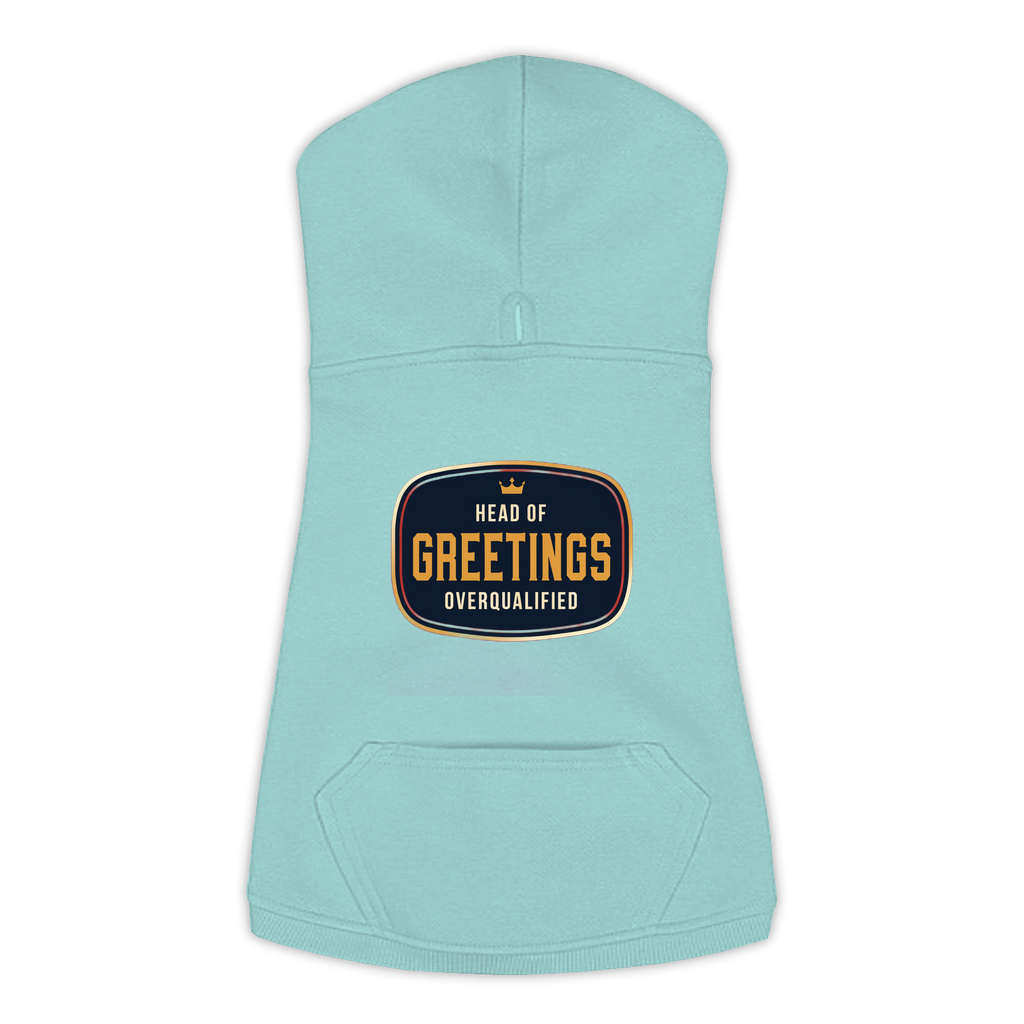 Head Of Greetings funny dog hoodie in saltwater blue, sizes L to 3XL