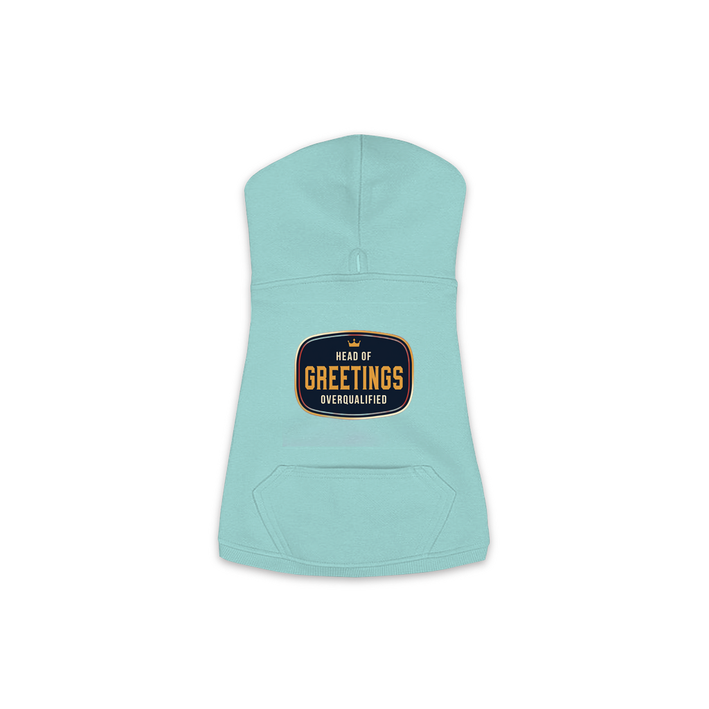 Head Of Greetings dog hoodie in saltwater blue, sizes XS to M