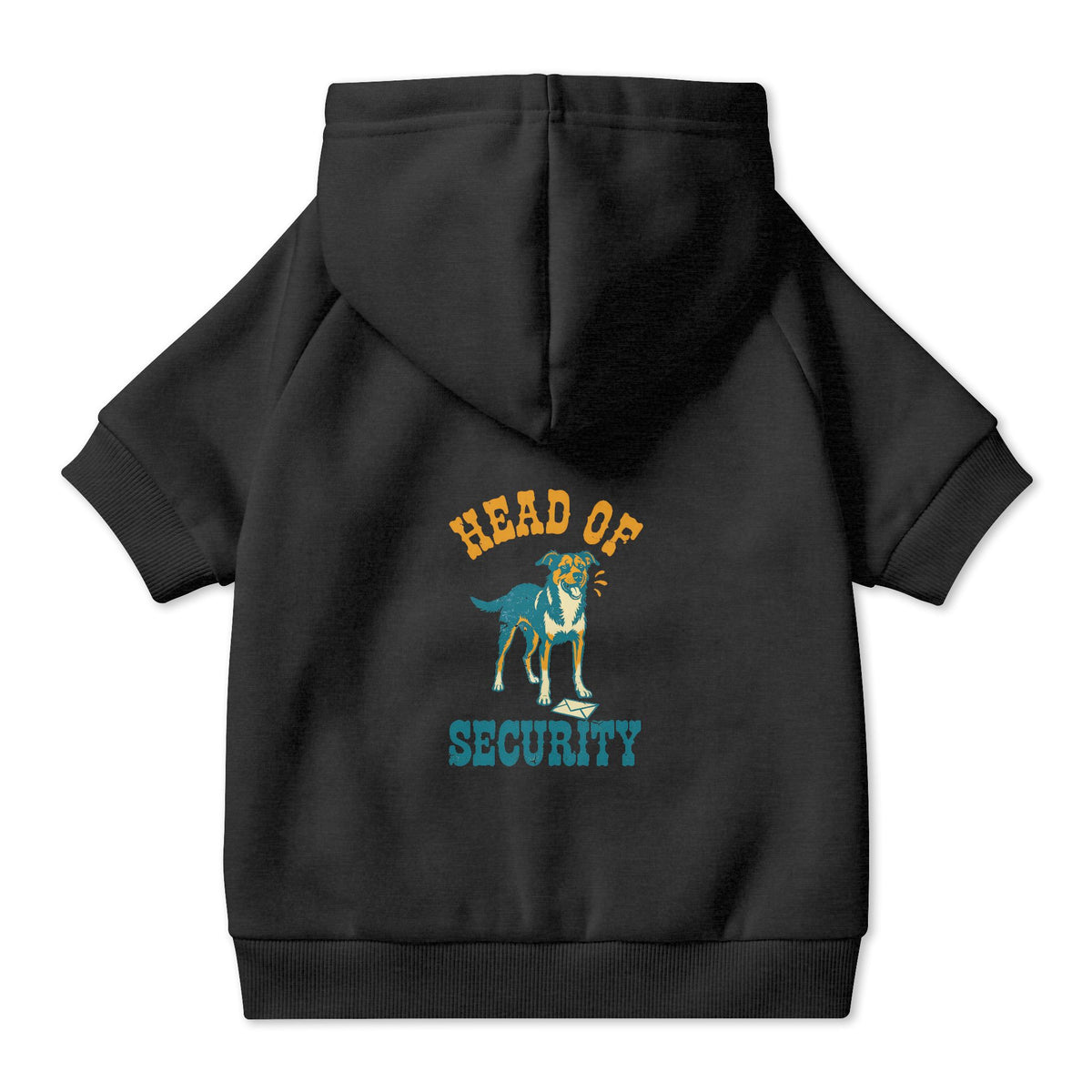 Head of Security Dog Hoodie in Black, back view — SniffWaggleNWalk™