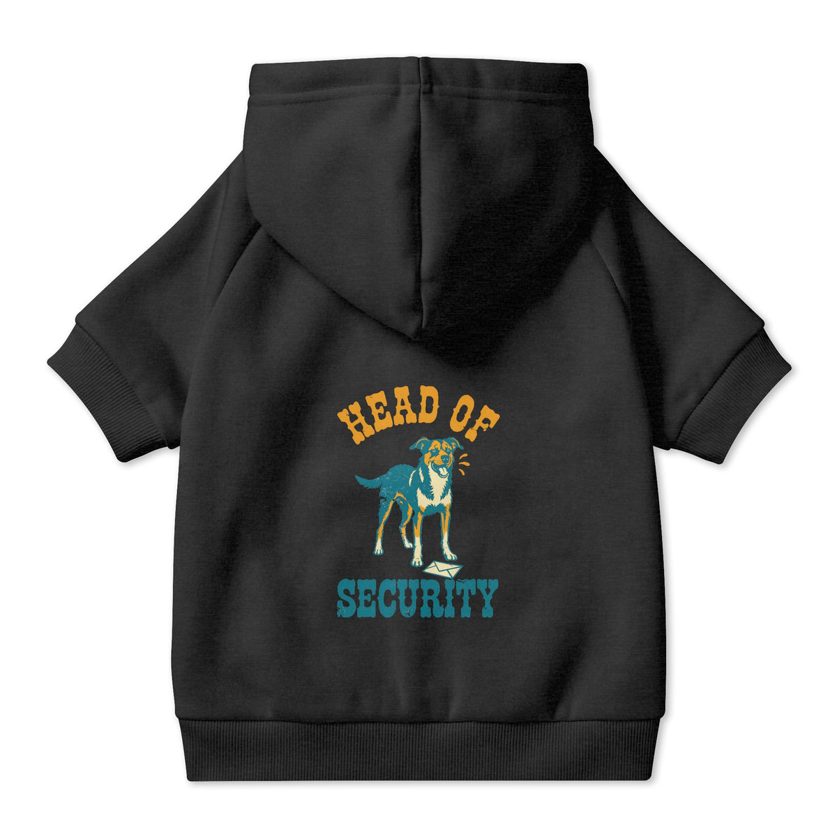 Head of Security Dog Hoodie in Black, back view — SniffWaggleNWalk™