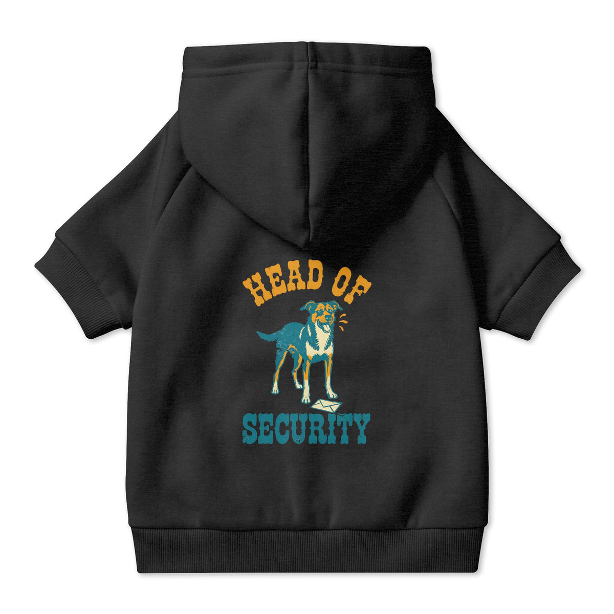 Head of Security Dog Hoodie in Black, back view — SniffWaggleNWalk™