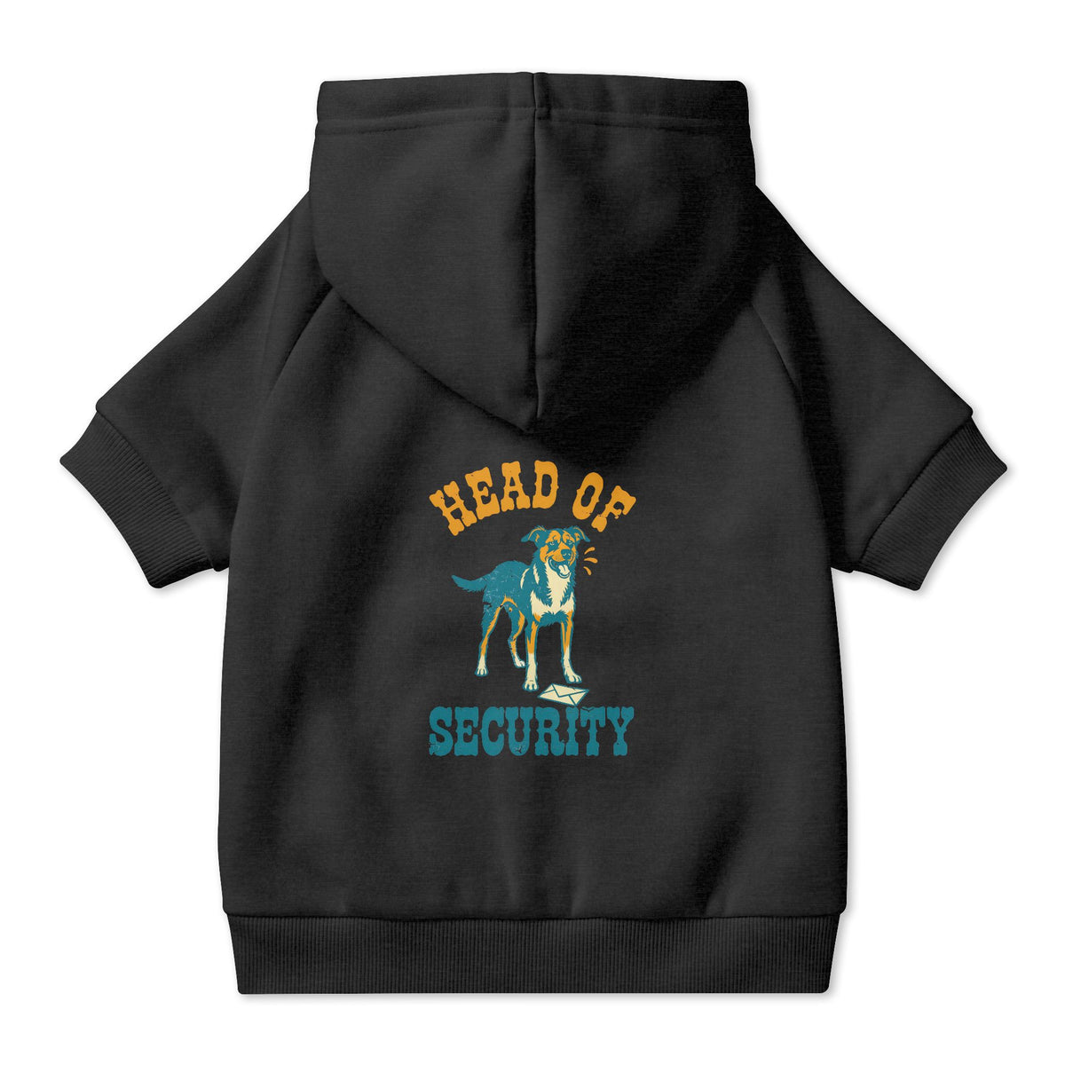 Head of Security Dog Hoodie in Black, back view — SniffWaggleNWalk™