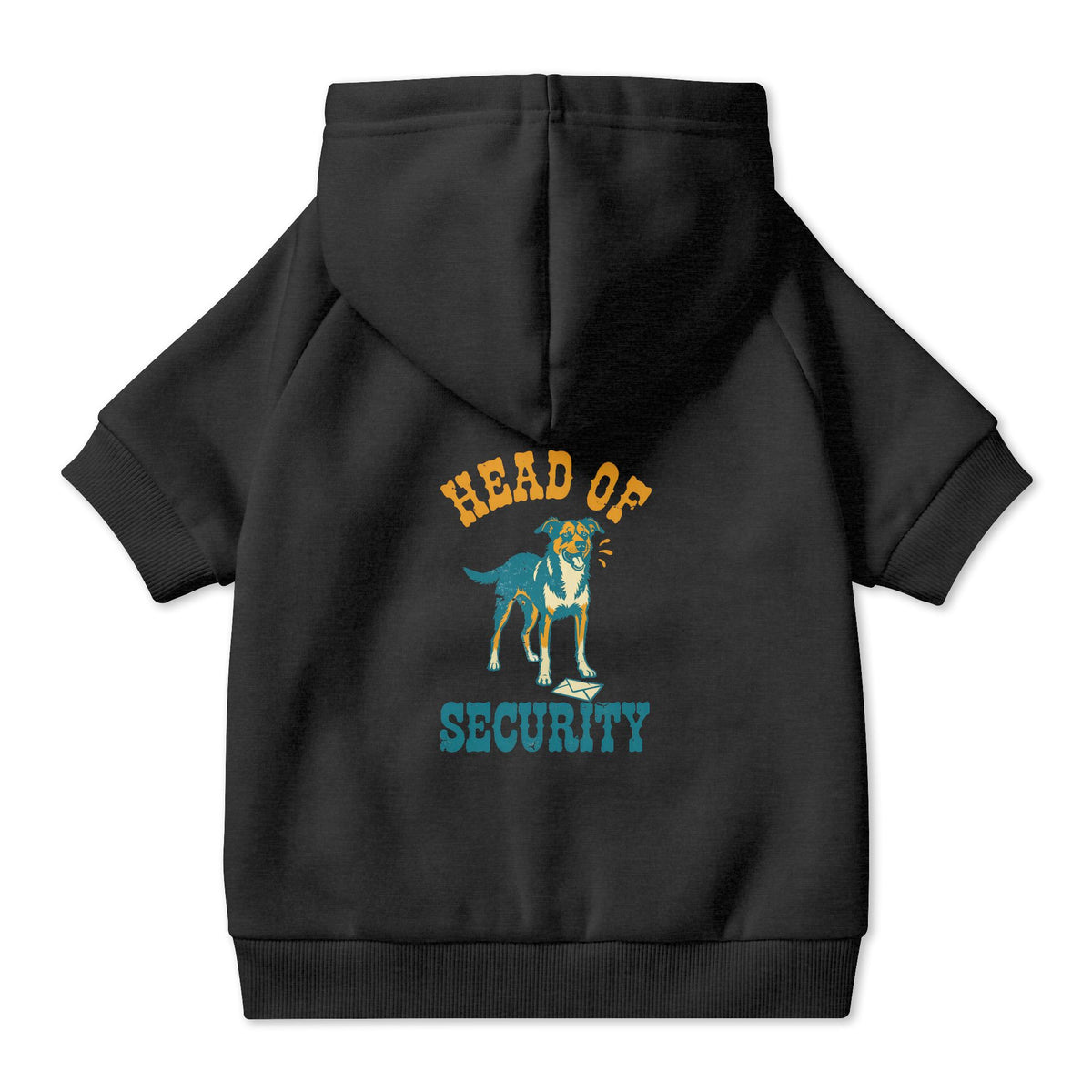 Head of Security Dog Hoodie in Black, back view — SniffWaggleNWalk™