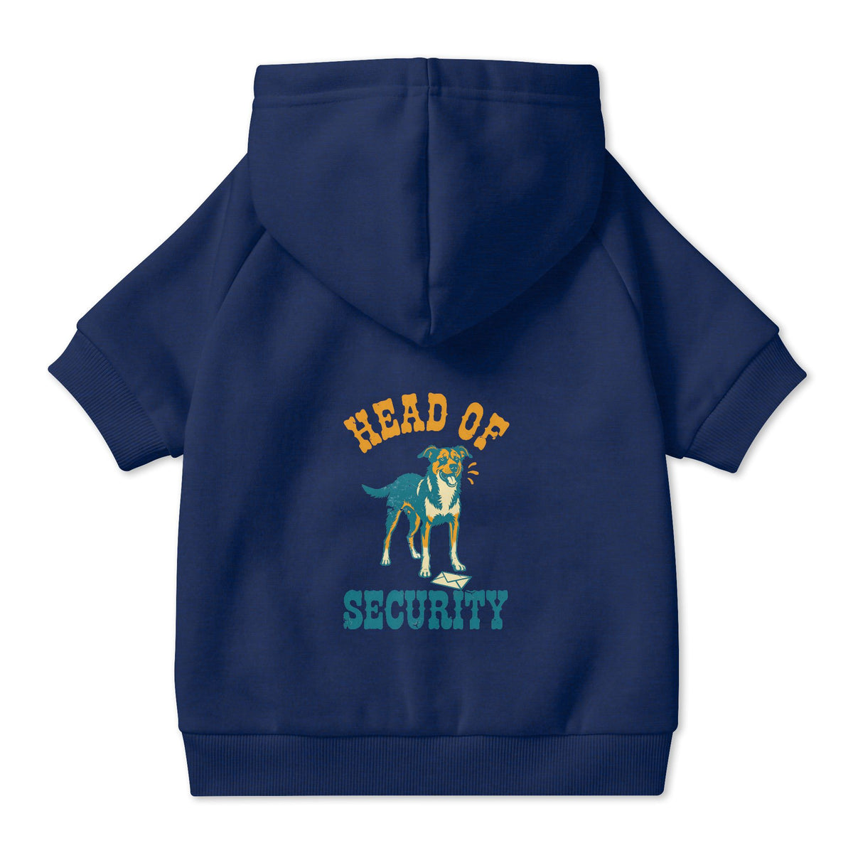 Head of Security Dog Hoodie in Navy, back view — SniffWaggleNWalk™
