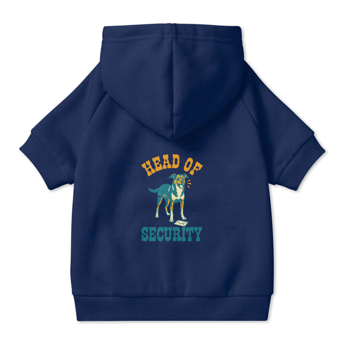 Head of Security Dog Hoodie in Navy, back view — SniffWaggleNWalk™