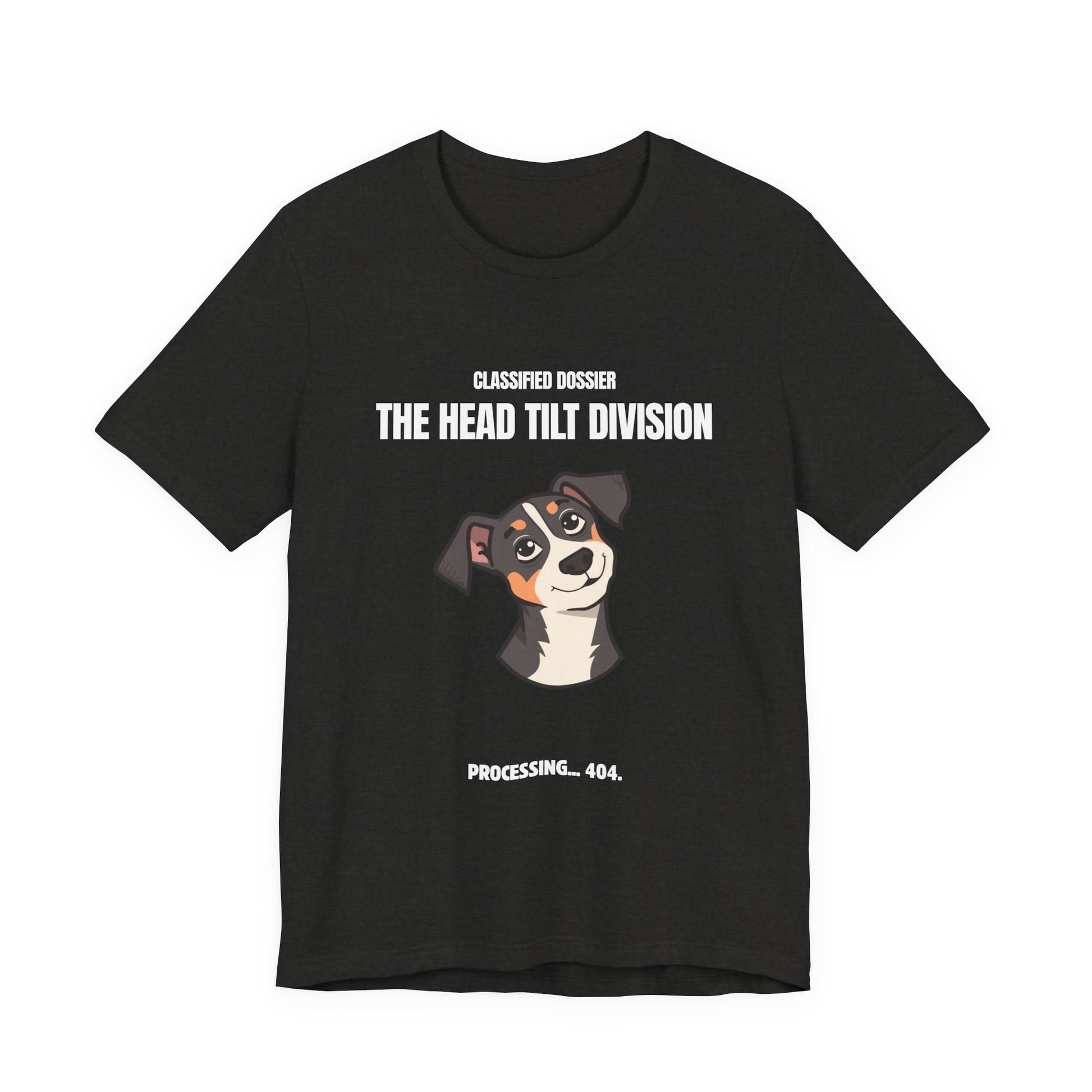 Head Tilt Division dog t-shirt, back view
