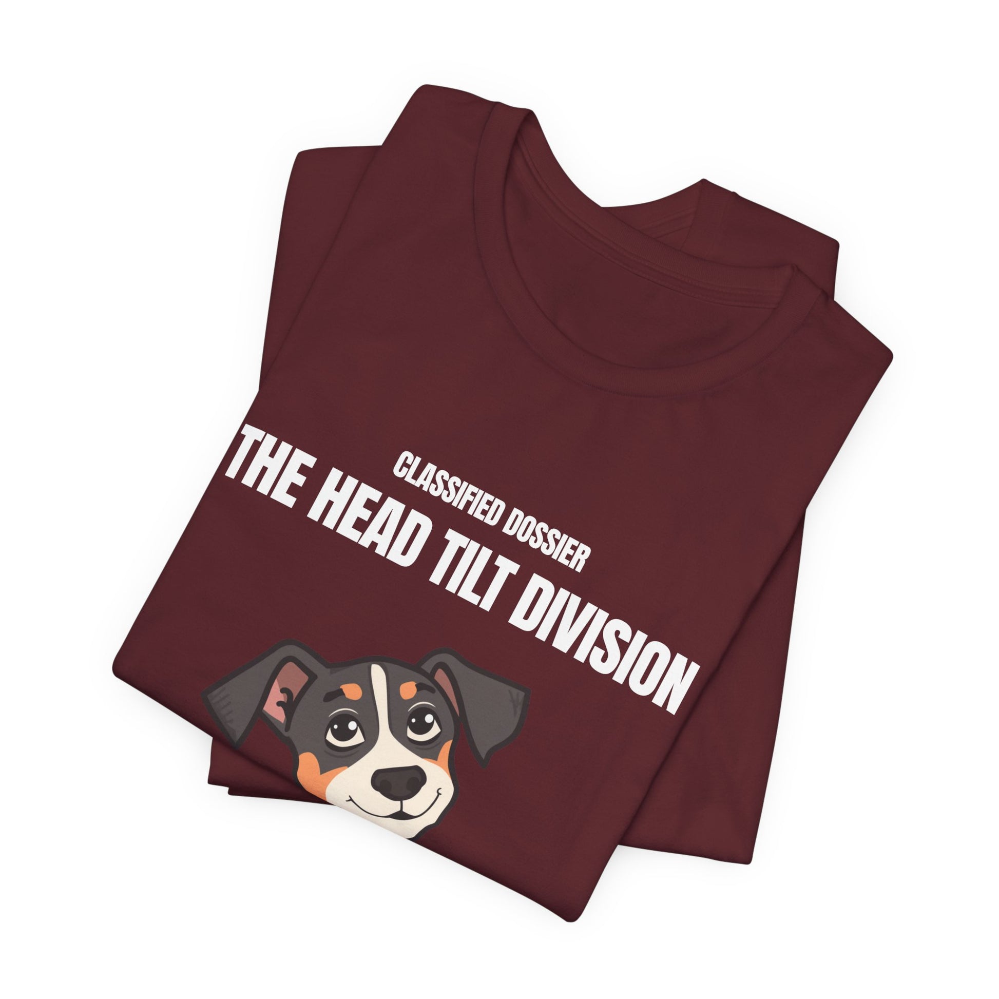 Close-up of Head Tilt Division dog t-shirt print